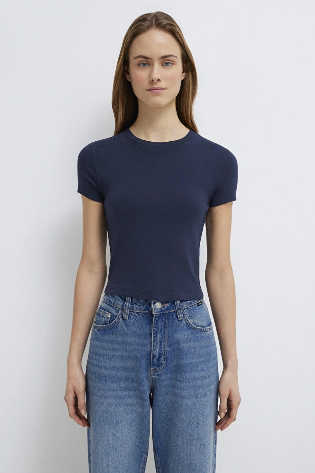 Lacivert Basic Crop Tişört