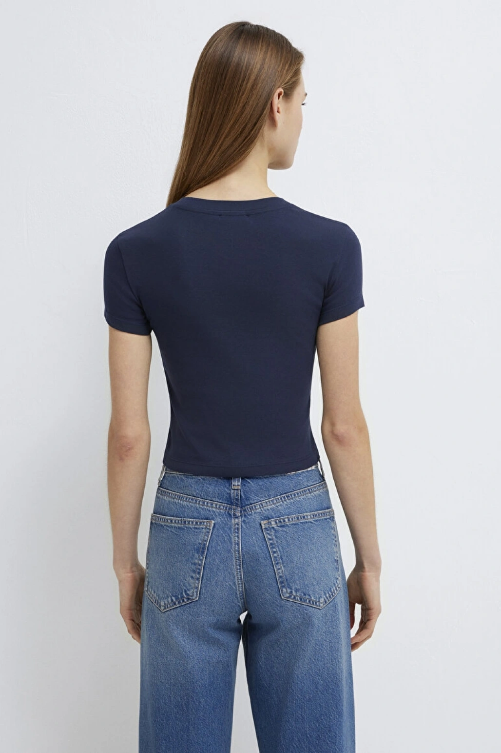 Lacivert Basic Crop Tişört