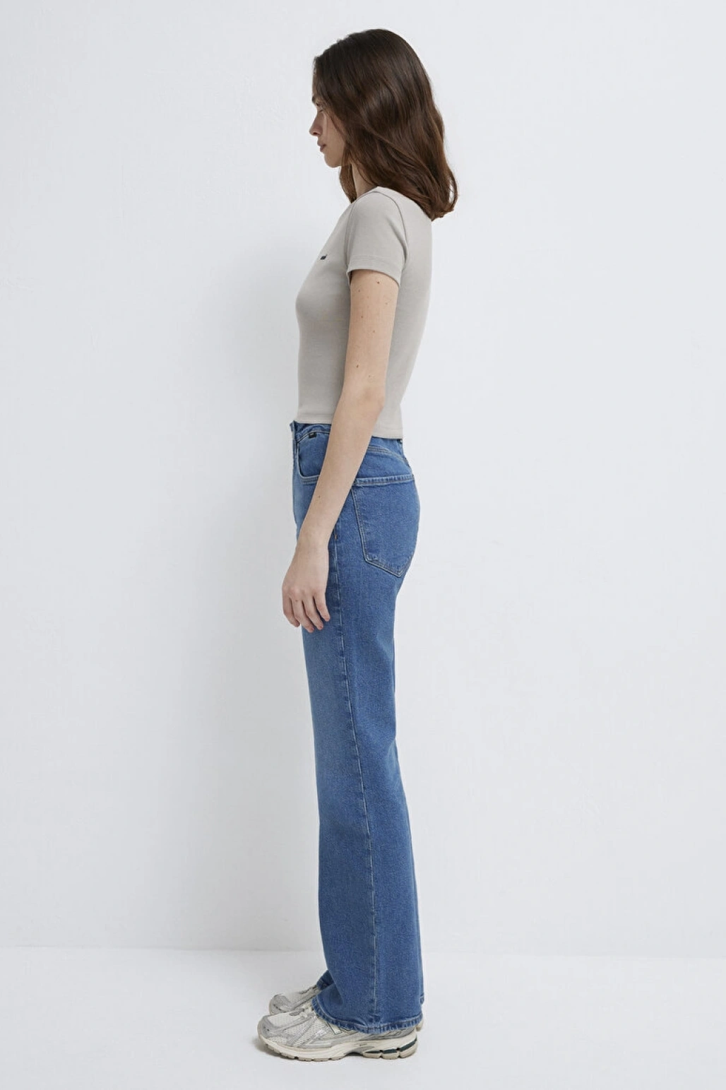 Mavi Logo Baskılı Gri Tişört