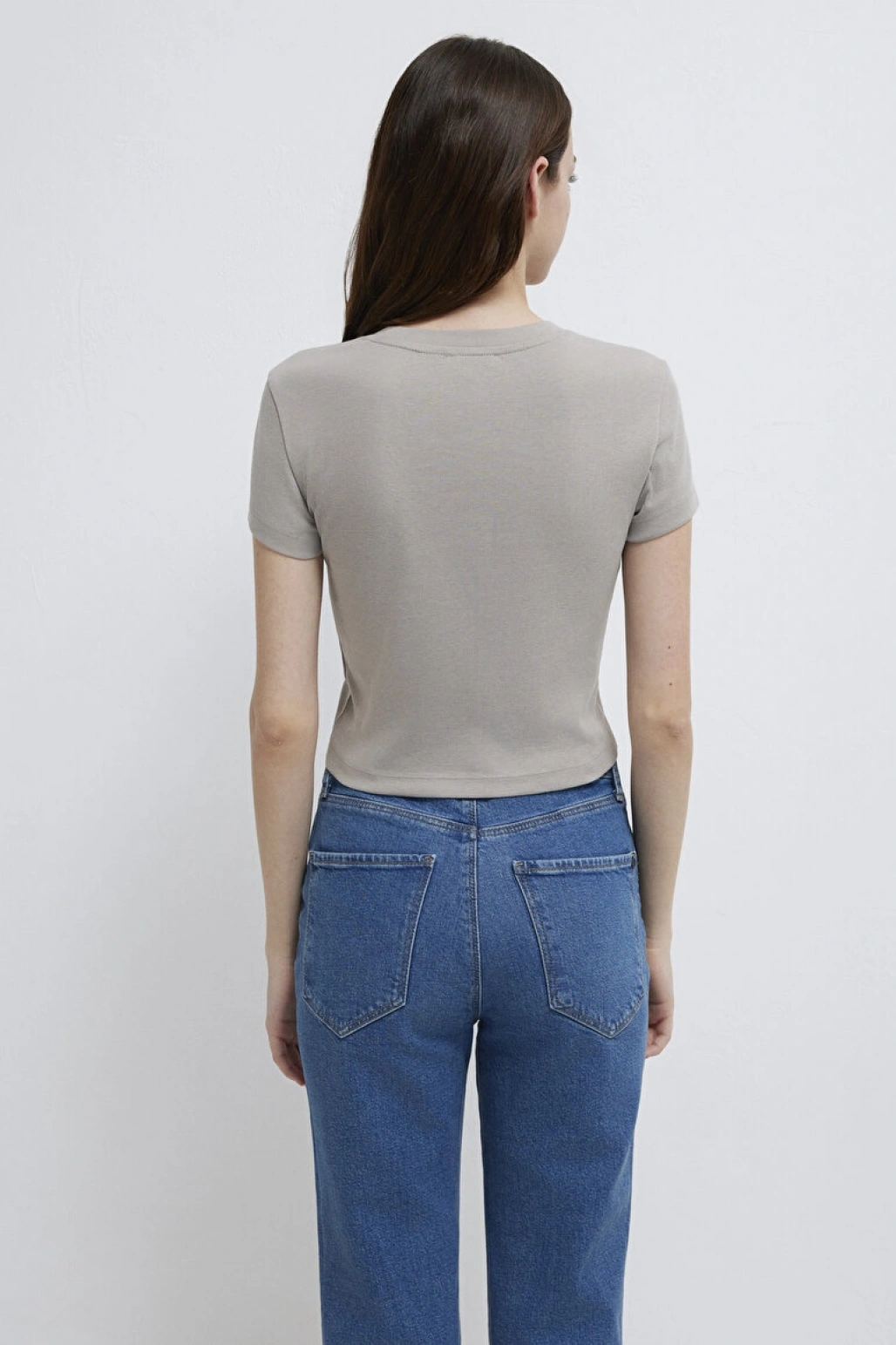 Mavi Logo Baskılı Gri Tişört