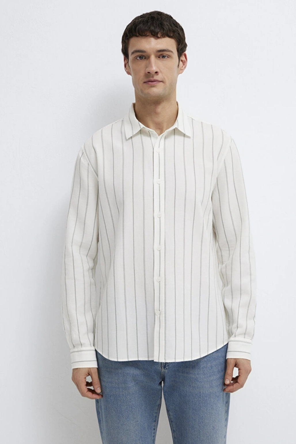 Haki Çizgili Ekru Gömlek