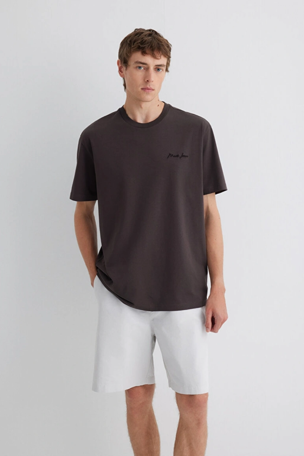 Mavi Jeans Nakışlı Kahverengi Basic Tişört