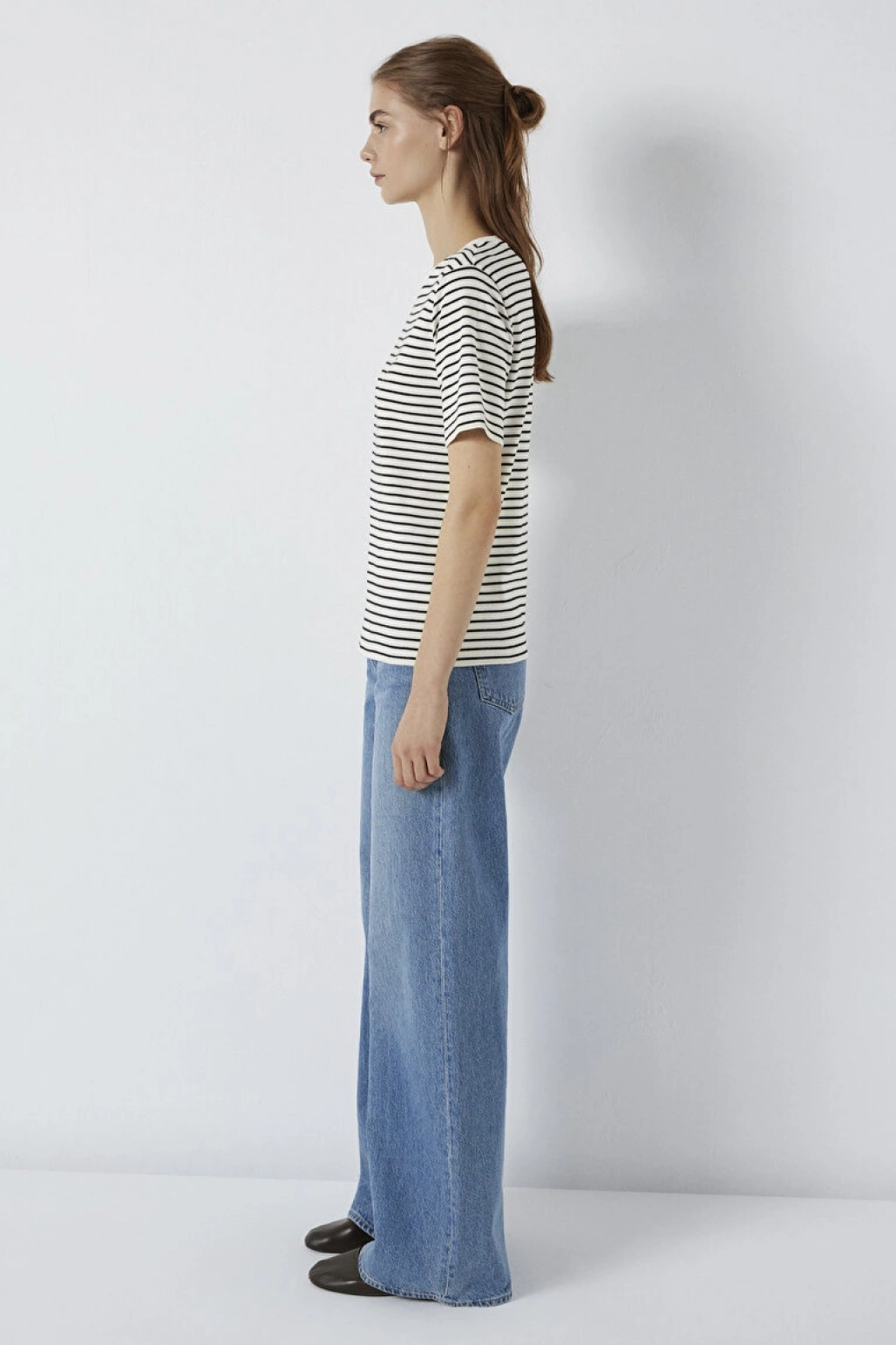 Mavi Logo Baskılı Çizgili Tişört