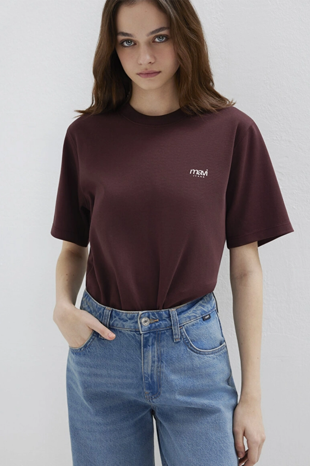 Mavi Jeans Baskılı Bordo Tişört
