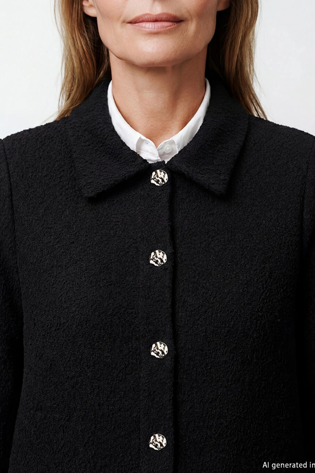 LCW Grace Siyah Gömlek Yaka Dokulu Kadın Triko Hırka