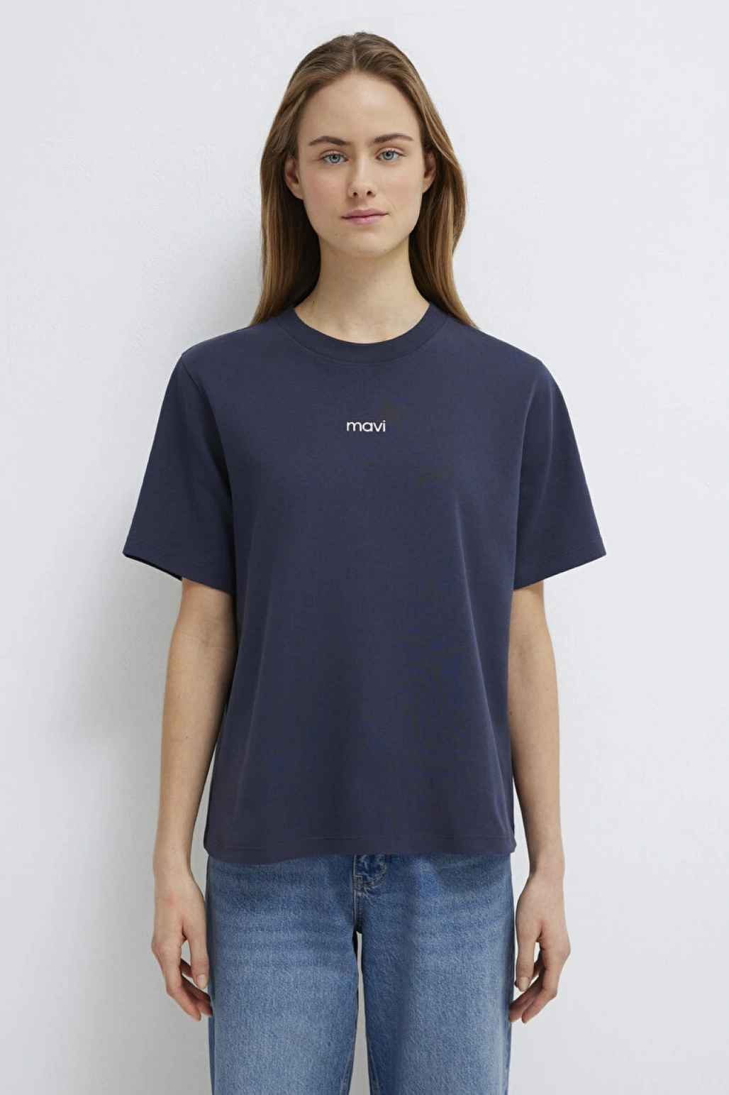 Mavi Logo Baskılı İnterlok Lacivert Tişört