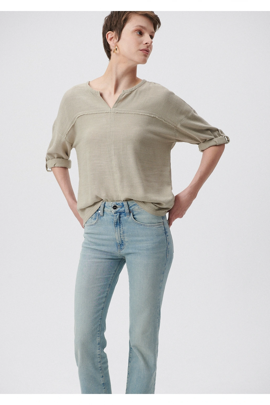 Mavi Kadın Uzun Kollu Haki Bluz