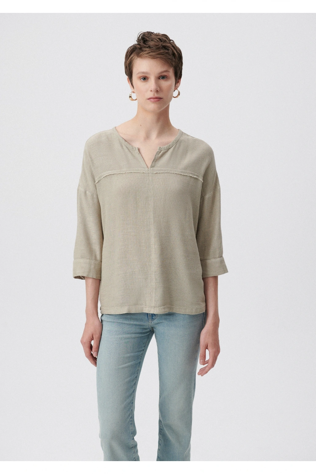 Mavi Kadın Uzun Kollu Haki Bluz