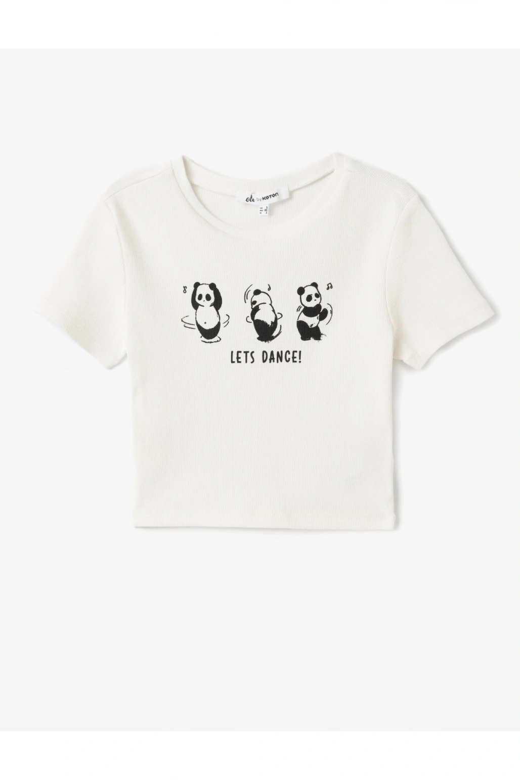 Koton Panda Baskılı Kısa Kollu Slim Fit Crop Tişört