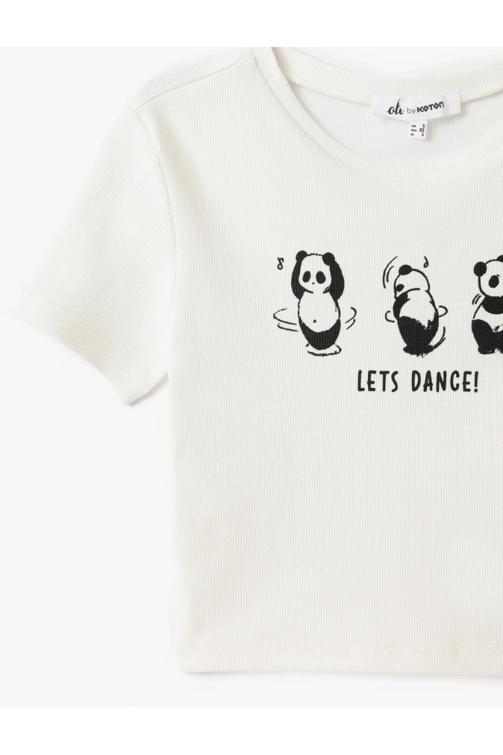 Koton Panda Baskılı Kısa Kollu Slim Fit Crop Tişört