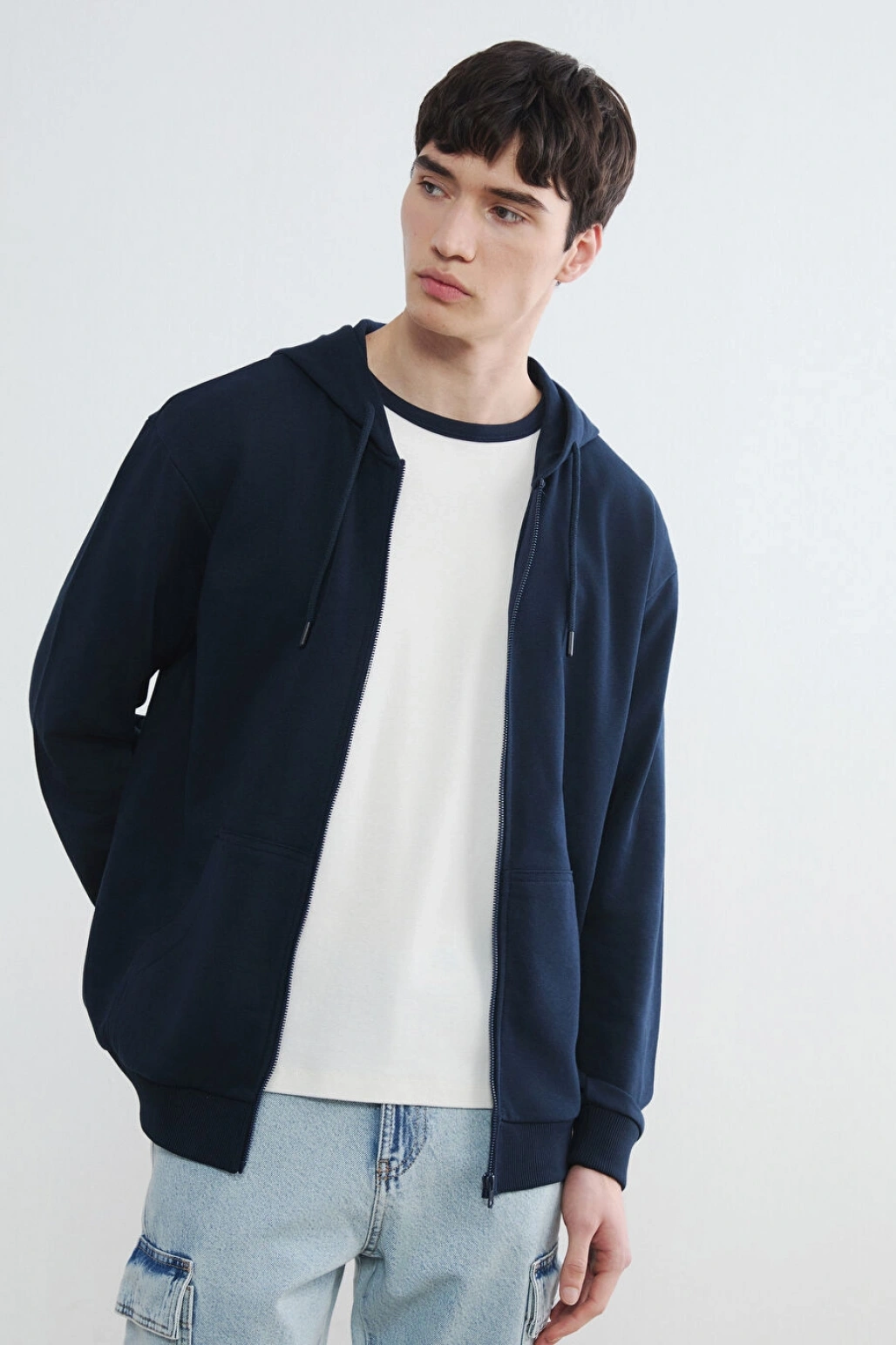 XSIDE Lacivert Kapüşonlu Erkek Fermuarlı Sweatshirt