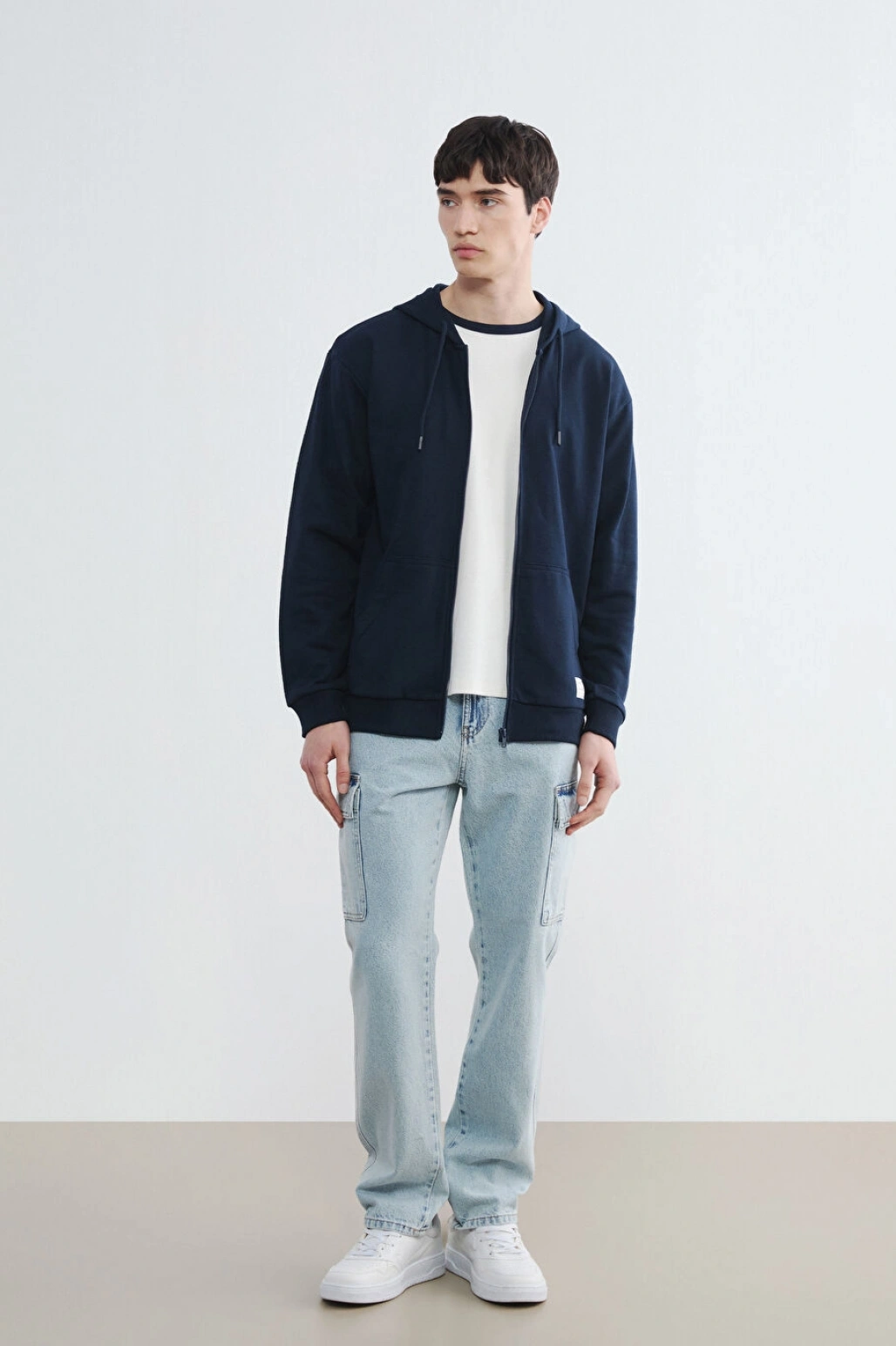 XSIDE Lacivert Kapüşonlu Erkek Fermuarlı Sweatshirt