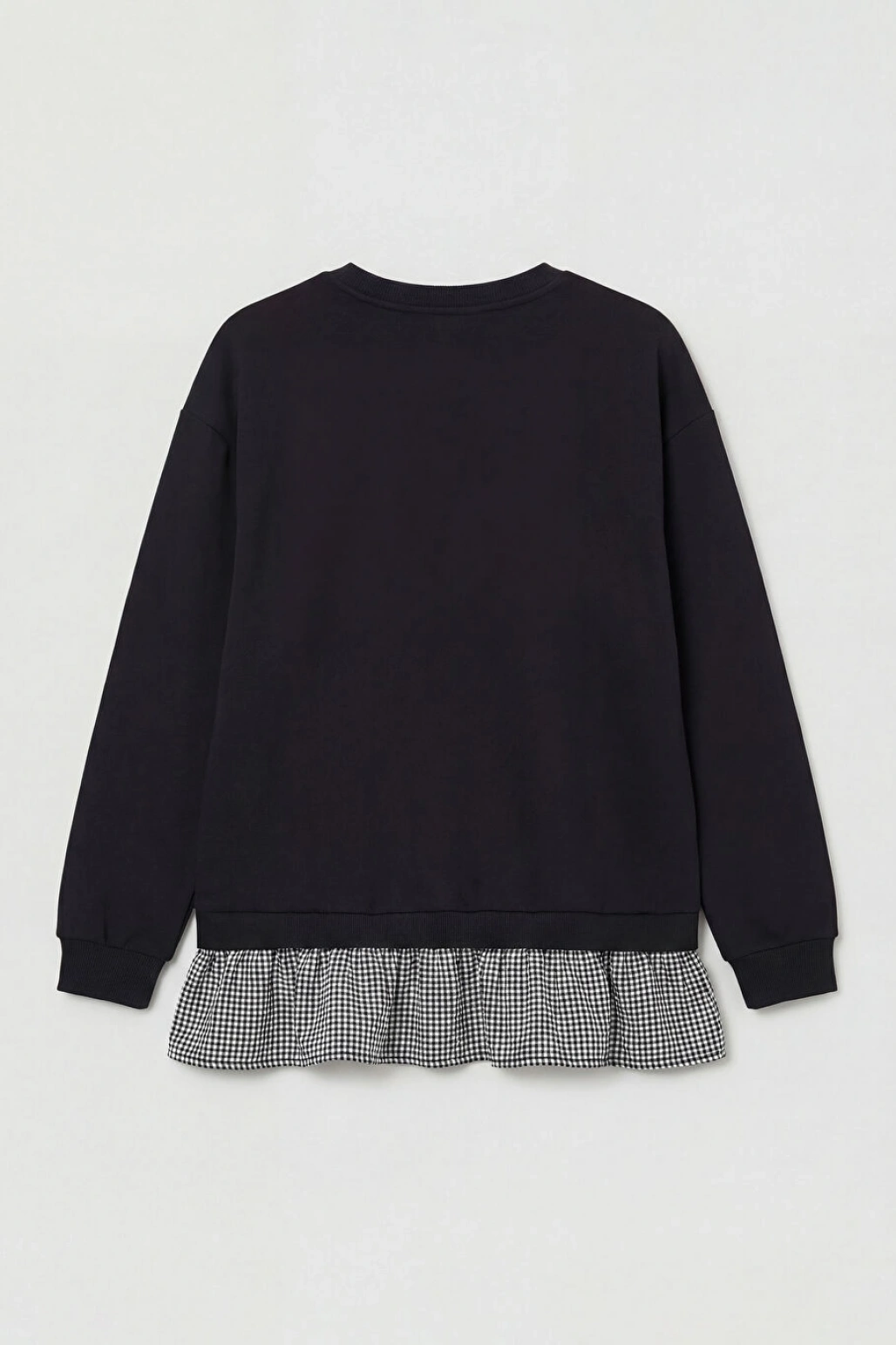 LCW Modest Siyah Bisiklet Yaka Ekose Kadın Sweatshirt Tunik