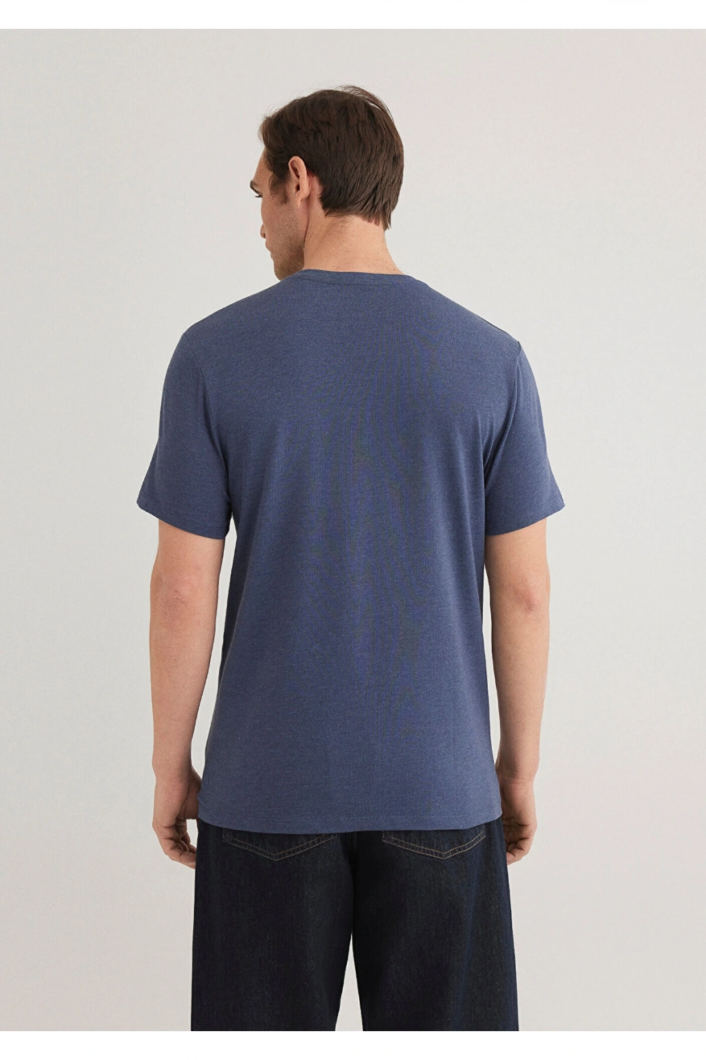 Mavi Stretch V Yaka Basic Tişört Fitted / Vücuda Oturan Kesim