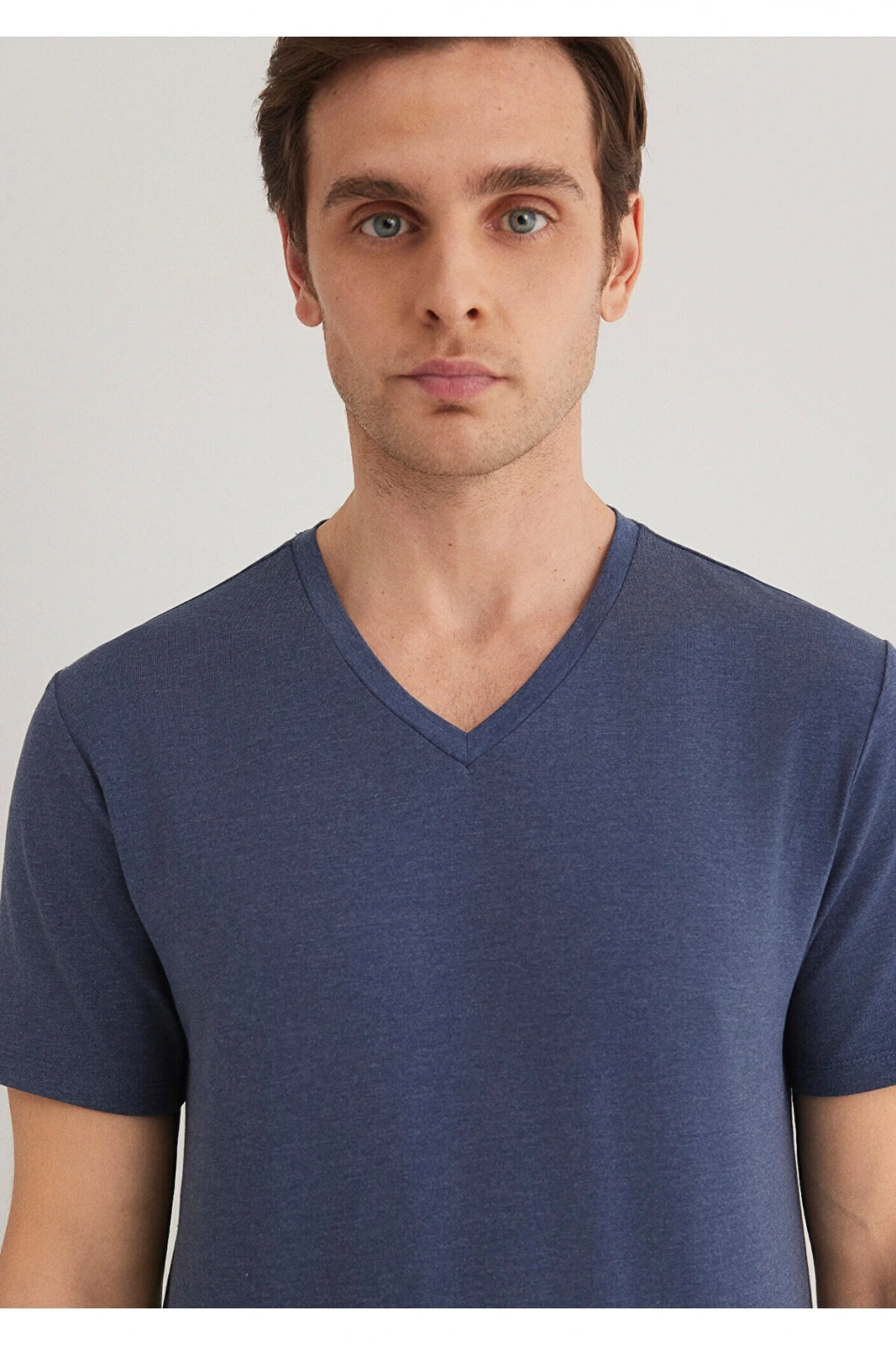 Mavi Stretch V Yaka Basic Tişört Fitted / Vücuda Oturan Kesim