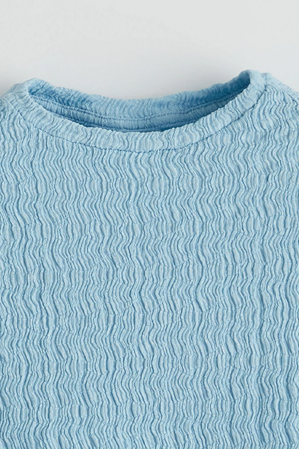 LCW Kids Mavi Bisiklet Yaka Dokulu Kız Çocuk Tişört