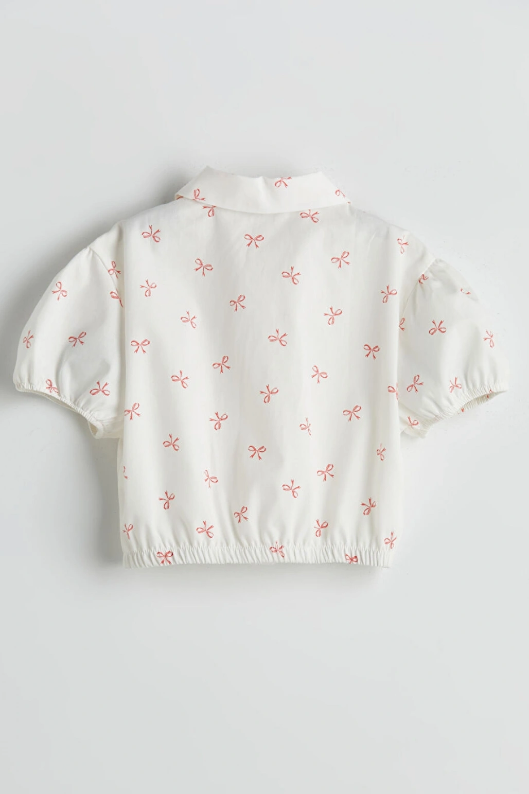 LCW Kids Ekru Fiyonk Baskılı Kız Çocuk Crop Gömlek