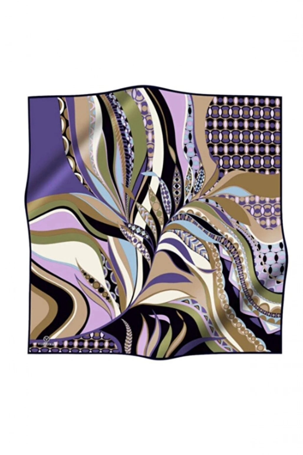 Vissona 100% Twill Etnik Yaprak Desenli Mor Renkli 90x90 Dikim Şekli : El Dikişi Eşarp