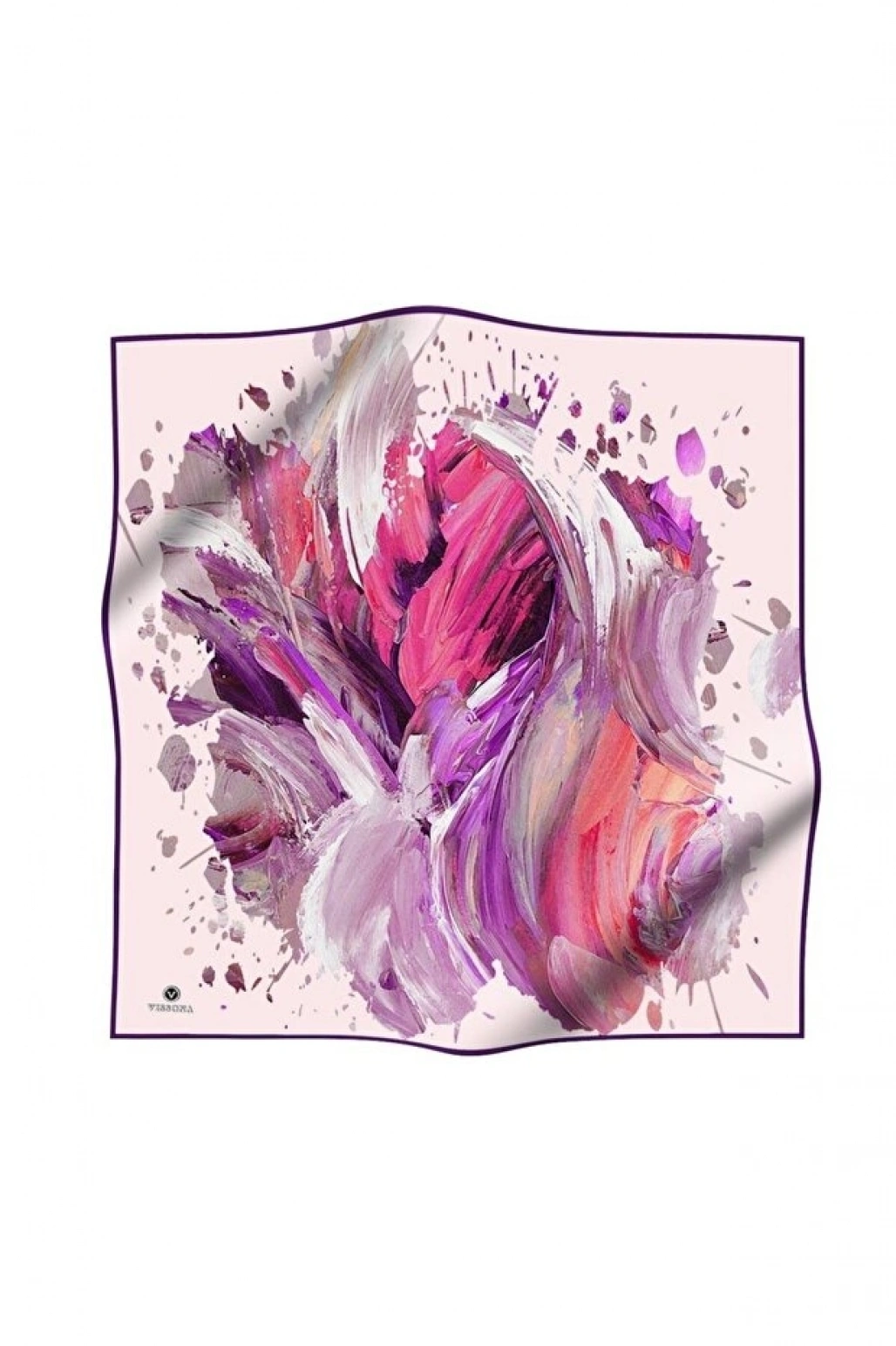 Vissona %100 Twill İpek Fırça Darbesi Desenli Mor - Pembe Renkli 90x90 Eşarp Dikim Şekli : El Dikişi