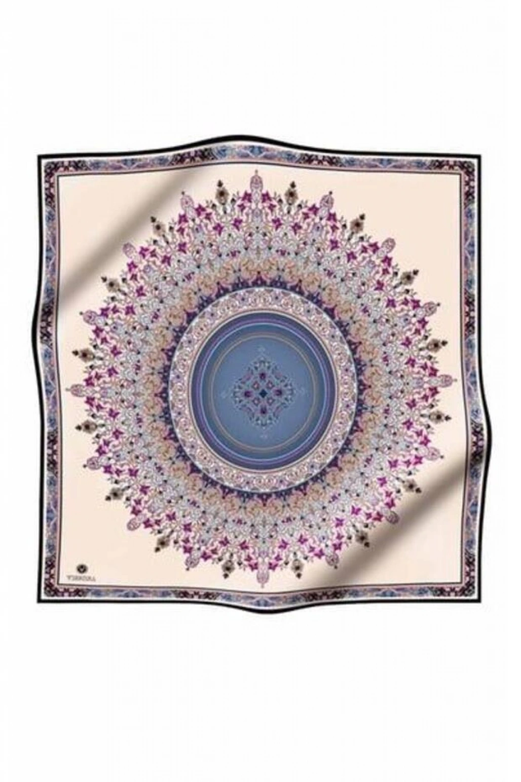 Vissona %100 Twill İpek Şal Desenli İndigo Renkli 90x90 Eşarp Dikim Şekli : El Dikişi