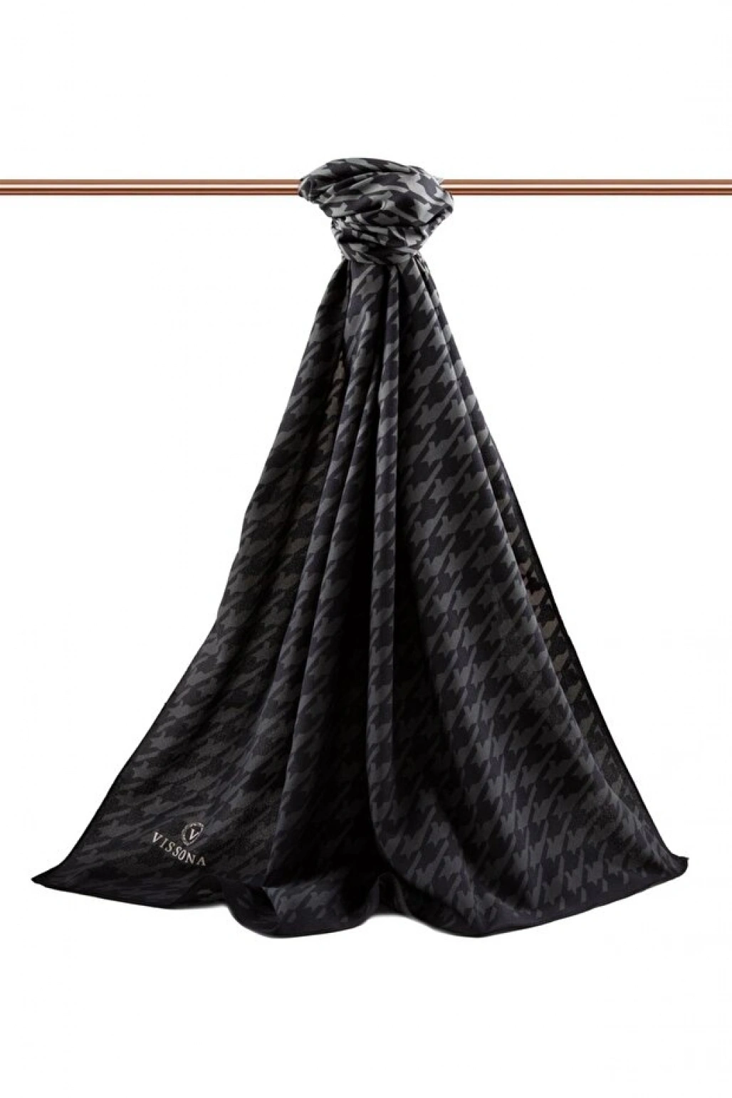 Vissona LÜKS MEDİNE İPEĞİ KAZAYAĞI DESENLİ GRİ RENKLİ 75X195 KIRIŞMAZ ŞAL MOSS KREP DİKİŞ TİPİ İTALYAN DİKİŞ