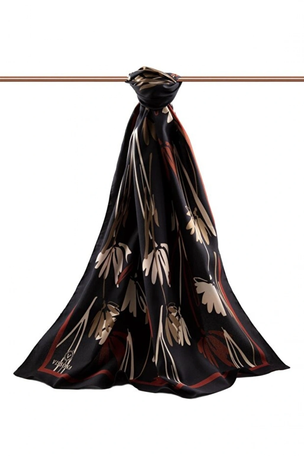 Vissona LÜKS MEDİNE İPEĞİ ÇİÇEK DESENLİ BORDO RENKLİ 75X195 KIRIŞMAZ ŞAL MOSS KREP DİKİŞ TİPİ İTALYAN DİKİŞL