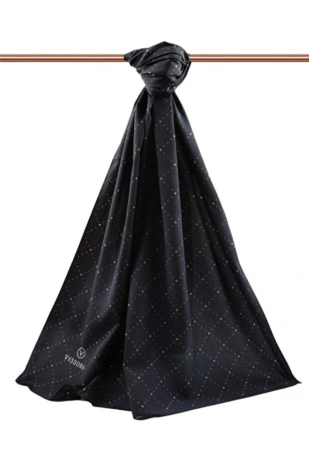 Vissona LÜKS MEDİNE İPEĞİ V DESENLİ SİYAH RENKLİ 75X195 KIRIŞMAZ ŞAL MOSS KREP DİKİŞ TİPİ İTALYAN DİKİŞLİ