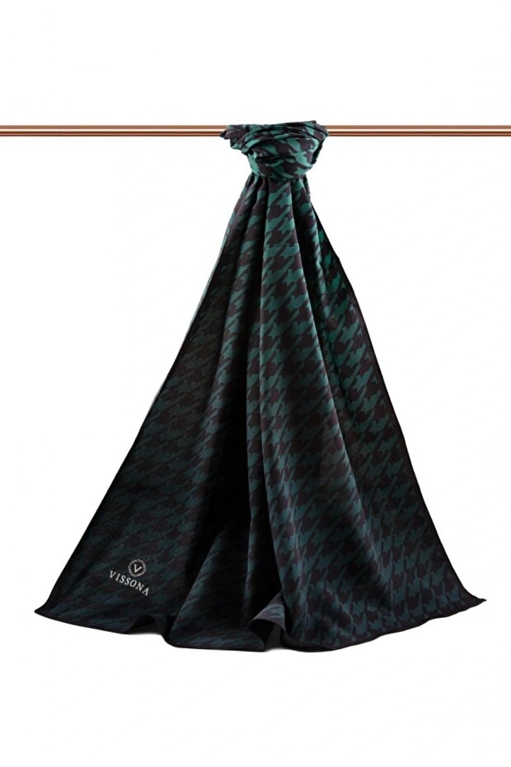 Vissona LÜKS MEDİNE İPEĞİ KAZAYAĞI DESENLİ PETROL YEŞİLİ RENKLİ 75X195 KIRIŞMAZ ŞAL MOSS KREP DİKİŞ TİPİ İTA