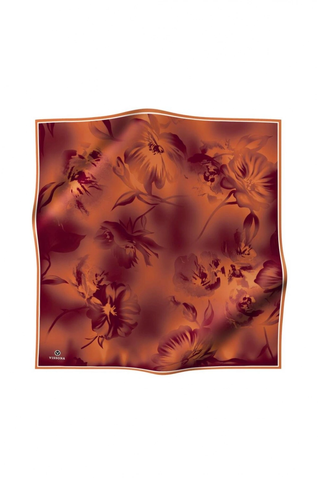 issona 100% Twill İpek Çiçek Desenli Taba Renkli 90x90 Dikim Şekli : El Dikişi Eşarp