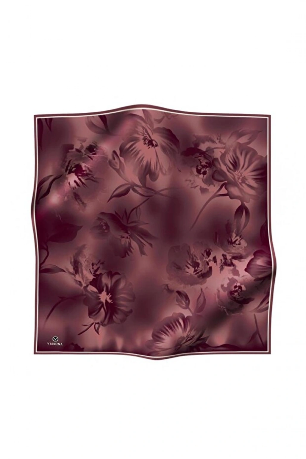 Vissona 100% Twill İpek Çiçek Desenli Gül Kurusu Renkli 90x90 Dikim Şekli : El Dikişi Eşarp