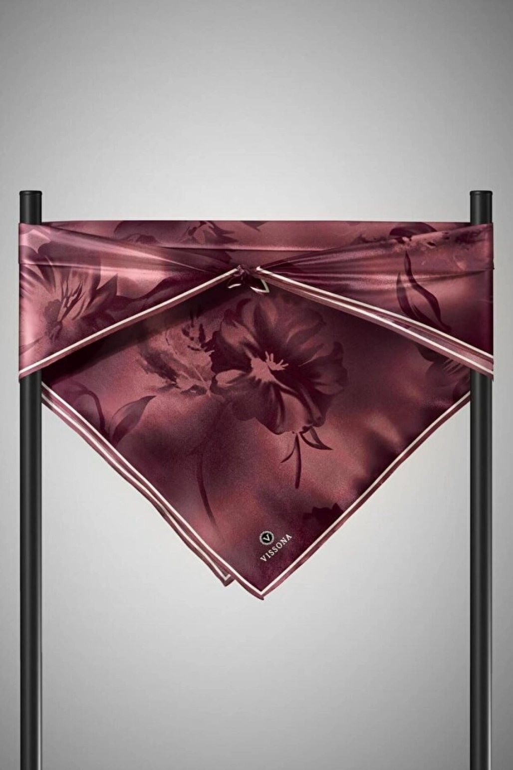 Vissona 100% Twill İpek Çiçek Desenli Gül Kurusu Renkli 90x90 Dikim Şekli : El Dikişi Eşarp