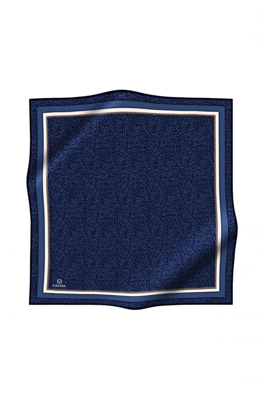 Vissona %100 Twill İpek Leopar Desenli Lacivert - İndigo Renkli 90x90 Eşarp Dikim Şekli : El Dikişi