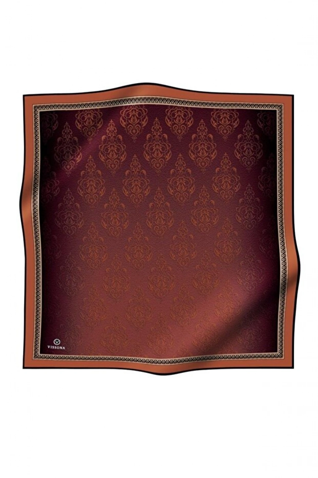 Vissona %100 Twill Barok Desenli Taba Renkli 90x90 Eşarp Dikim Şekli: El Dikişi