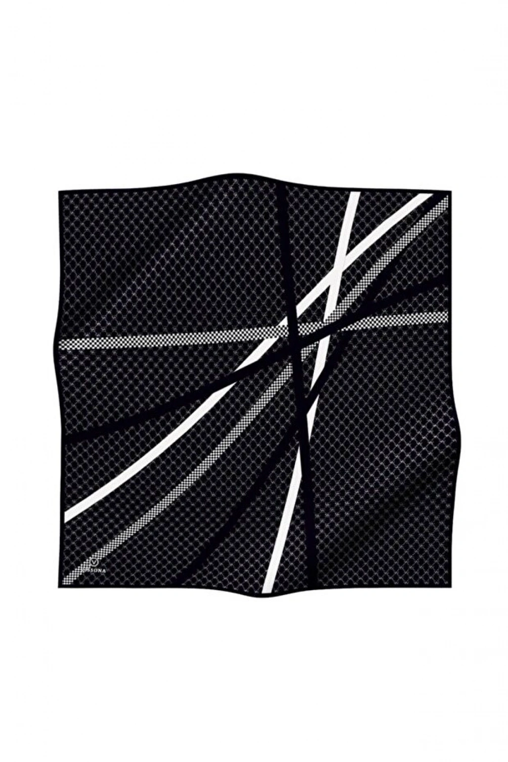 Vissona %100 Twill İpek Monogram Ve Şerit Desenli Siyah - Krem Renkli 90x90 Eşarp Dikim Şekli : El Dikişi