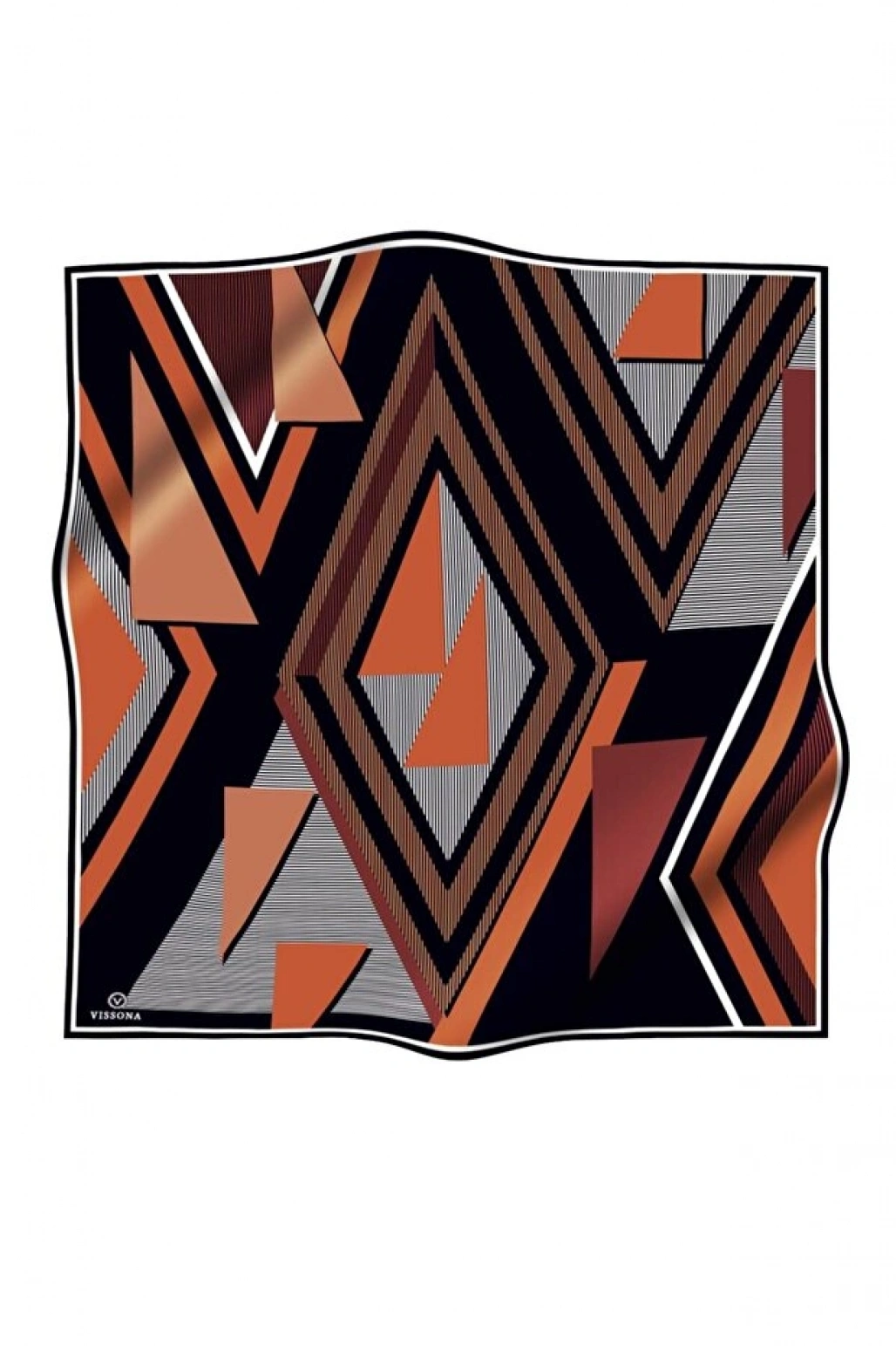 Vissona %100 Twill İpek Geometrik Desenli Taba - Siyah Renkli 90x90 Eşarp Dikim Şekli : El Dikişi