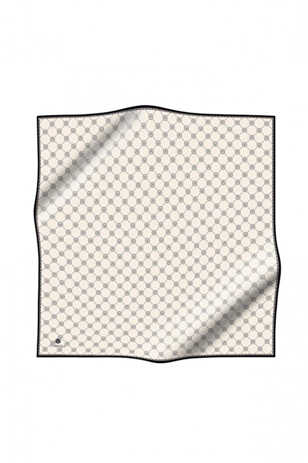 Vissona %100 Twill İpek Monogram Desenli Krem - Siyah Renkli 90x90 Eşarp Dikim Şekli : El Dikişi