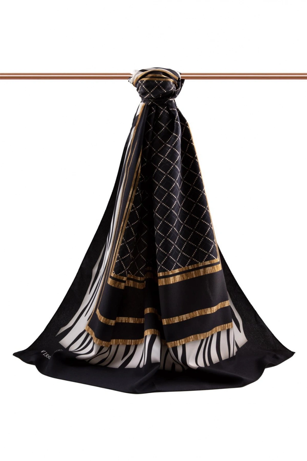 Vissona LÜKS MEDİNE ZEBRALI BAKLAVA DESENLİ SİYAH RENKLİ 75X195 KIRIŞMAZ ŞAL MOSS KREP DİKİŞ TİPİ İTALYAN