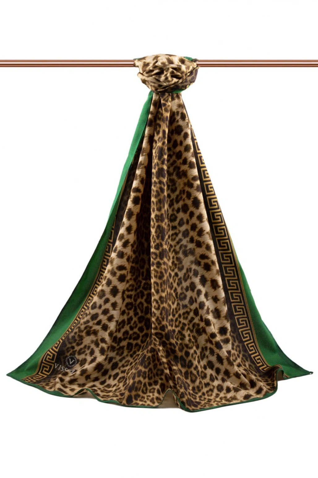 LÜKS MEDİNE BAROK BARDÜRLÜ LEOPAR DESENLİ HARDAL - ZÜMRÜT YEŞİLİ RENKLİ 75X195 KIRIŞMAZ ŞAL MOSS KRE