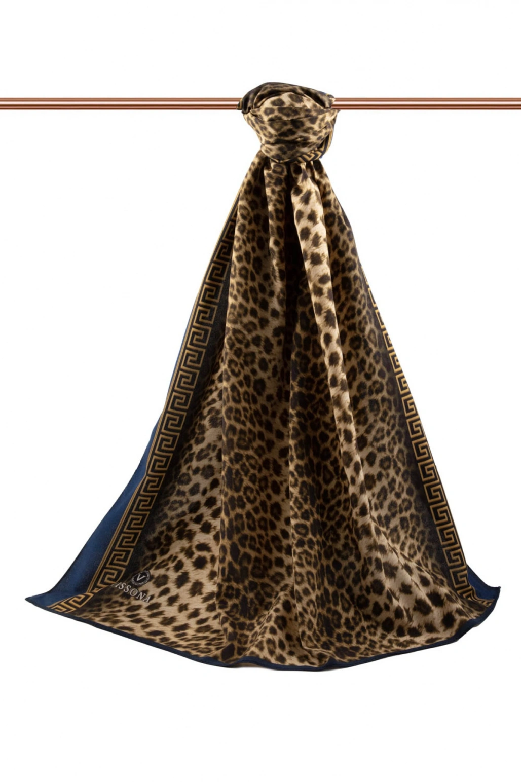 LÜKS MEDİNE BAROK BARDÜRLÜ LEOPAR DESENLİ HARDAL - LACİVERT RENKLİ 75X195 KIRIŞMAZ ŞAL MOSS KREP DİK