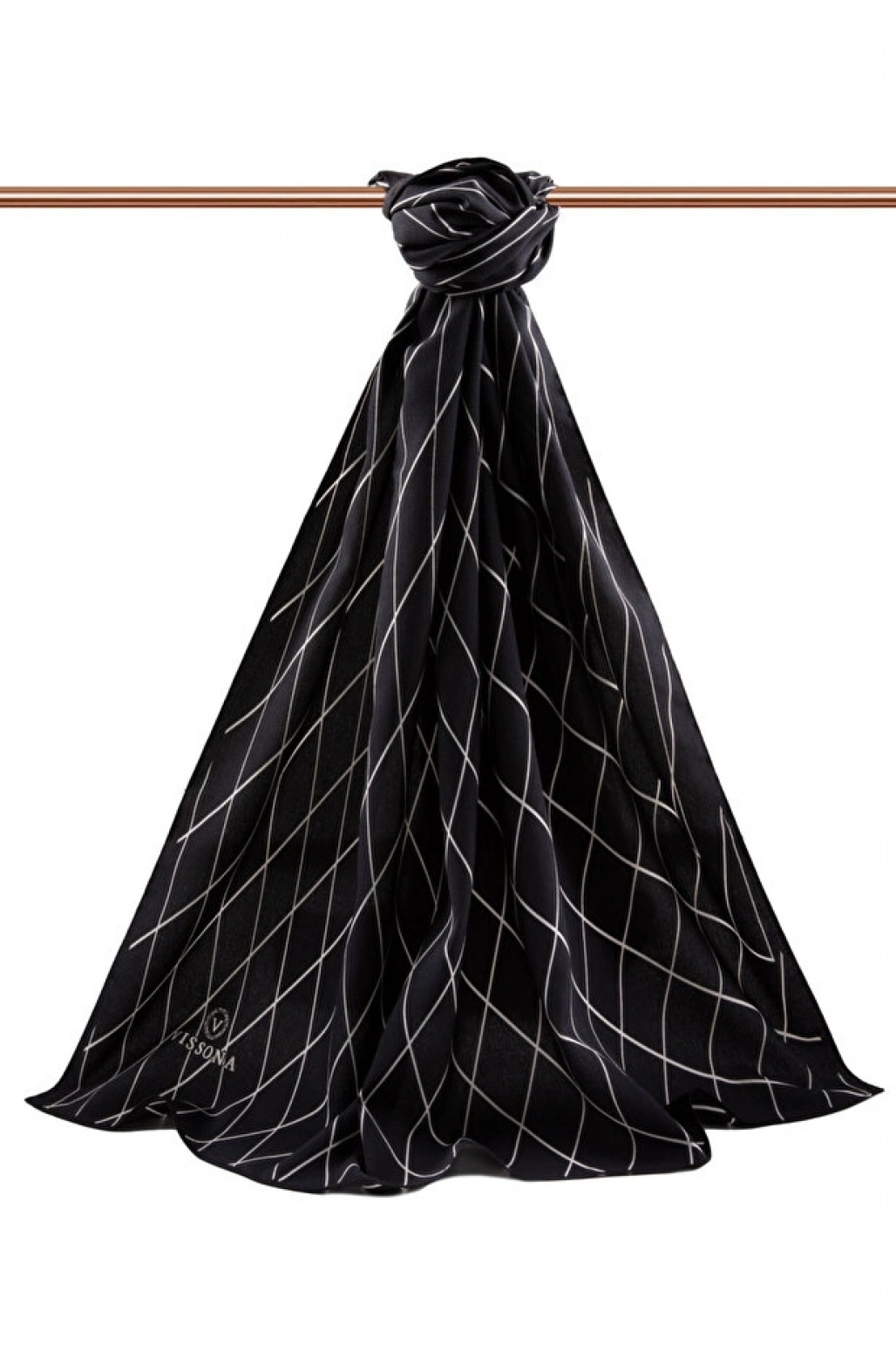 Vissona LÜKS MEDİNE İPEĞİ GEOMETRİK DESENLİ SİYAH RENKLİ 75X195 KIRIŞMAZ ŞAL MOSS KREP DİKİŞ TİPİ İTALYAN