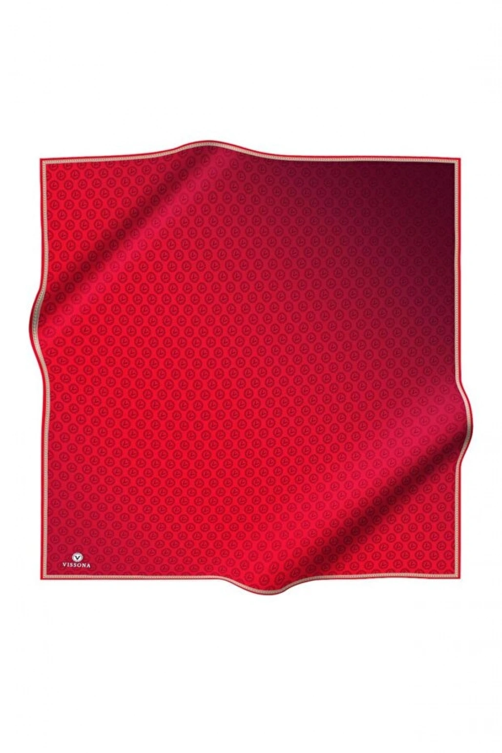 Vissona %100 Twill İpek Monogram Desenli Kırmızı Renkli 90x90 Eşarp Dikim Şekli : El Dikişi