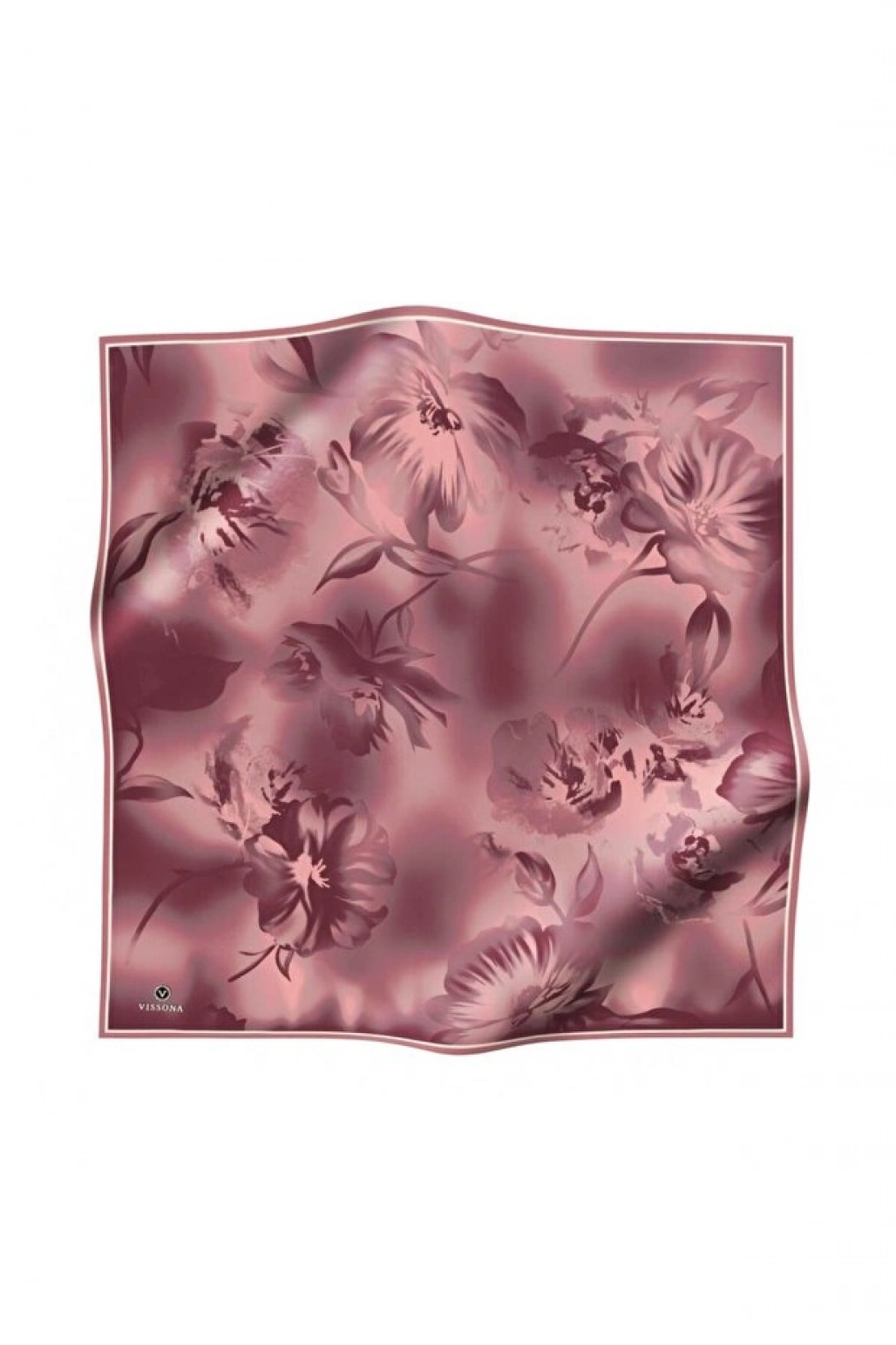 Vissona 100% Twill İpek Çiçek Desenli Pudra Renkli 90x90 Dikim Şekli : El Dikişi Eşarp