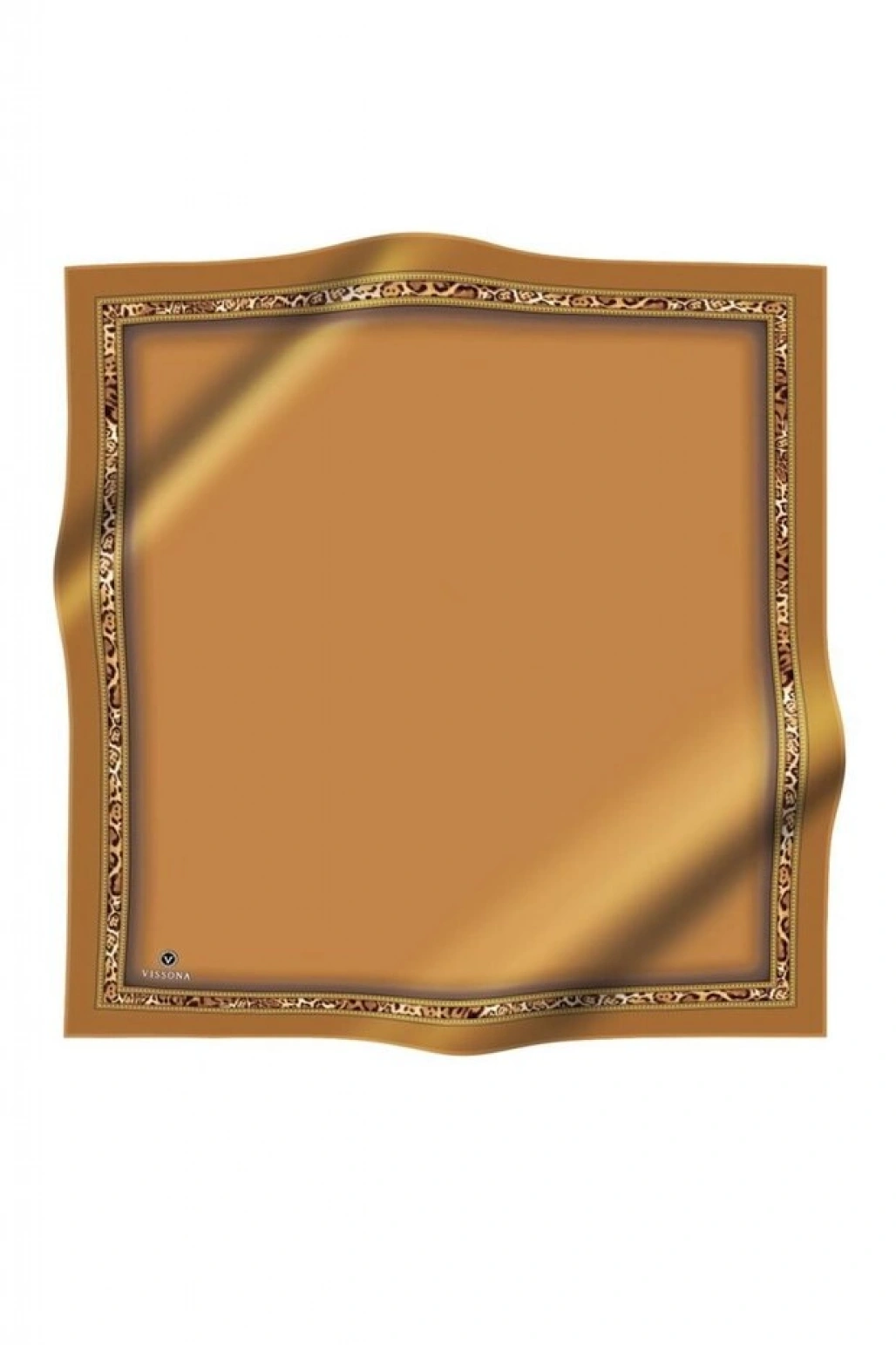 Vissona %100 Twill İpek Bordürü Leoparlı Düz Desenli Gold - Gold Renkli 90x90 Eşarp Dikim Şekli : El Dikişi