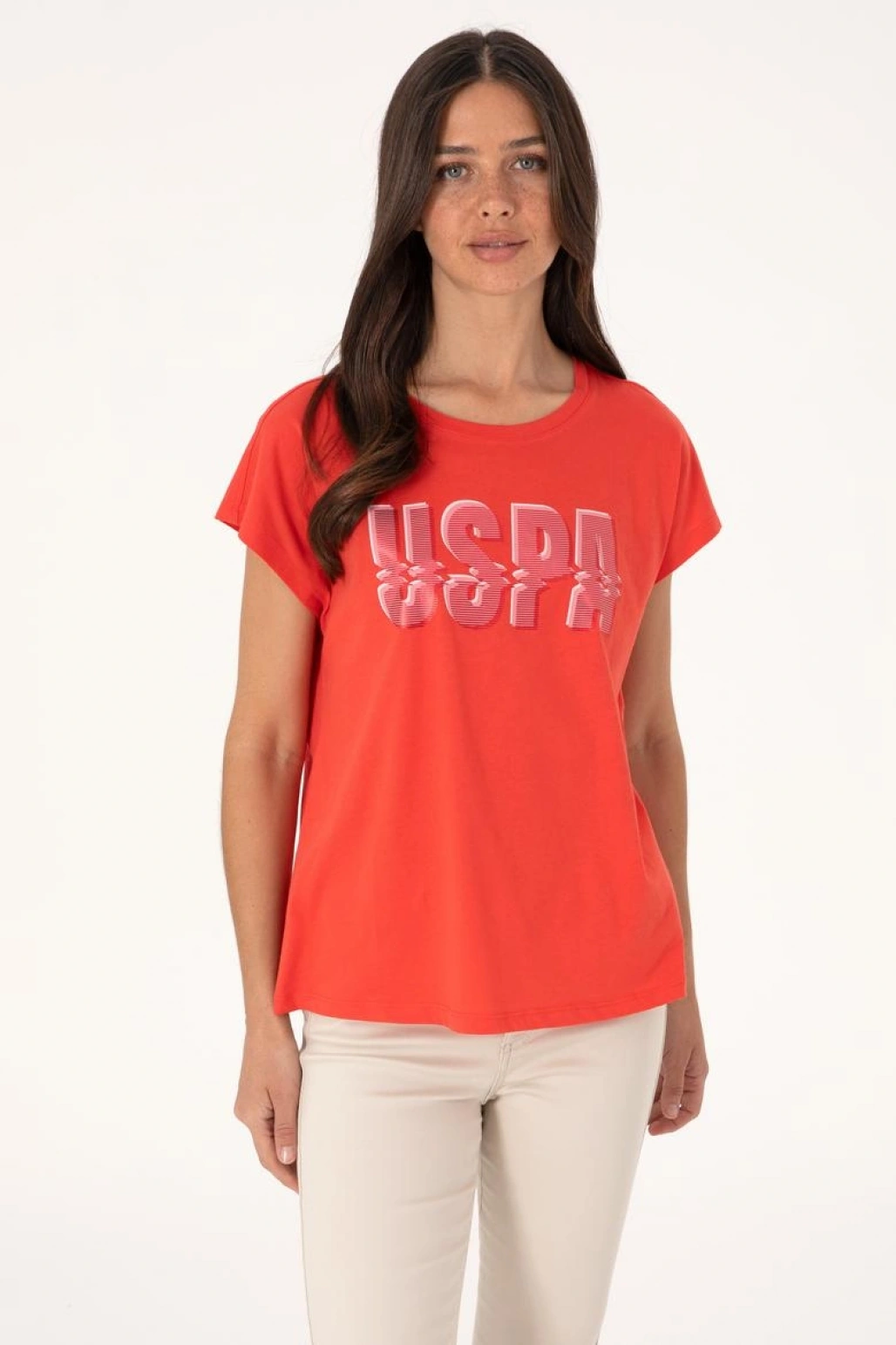 U.S.POLO Kadın Kırmızı Bisiklet Yaka Tişört