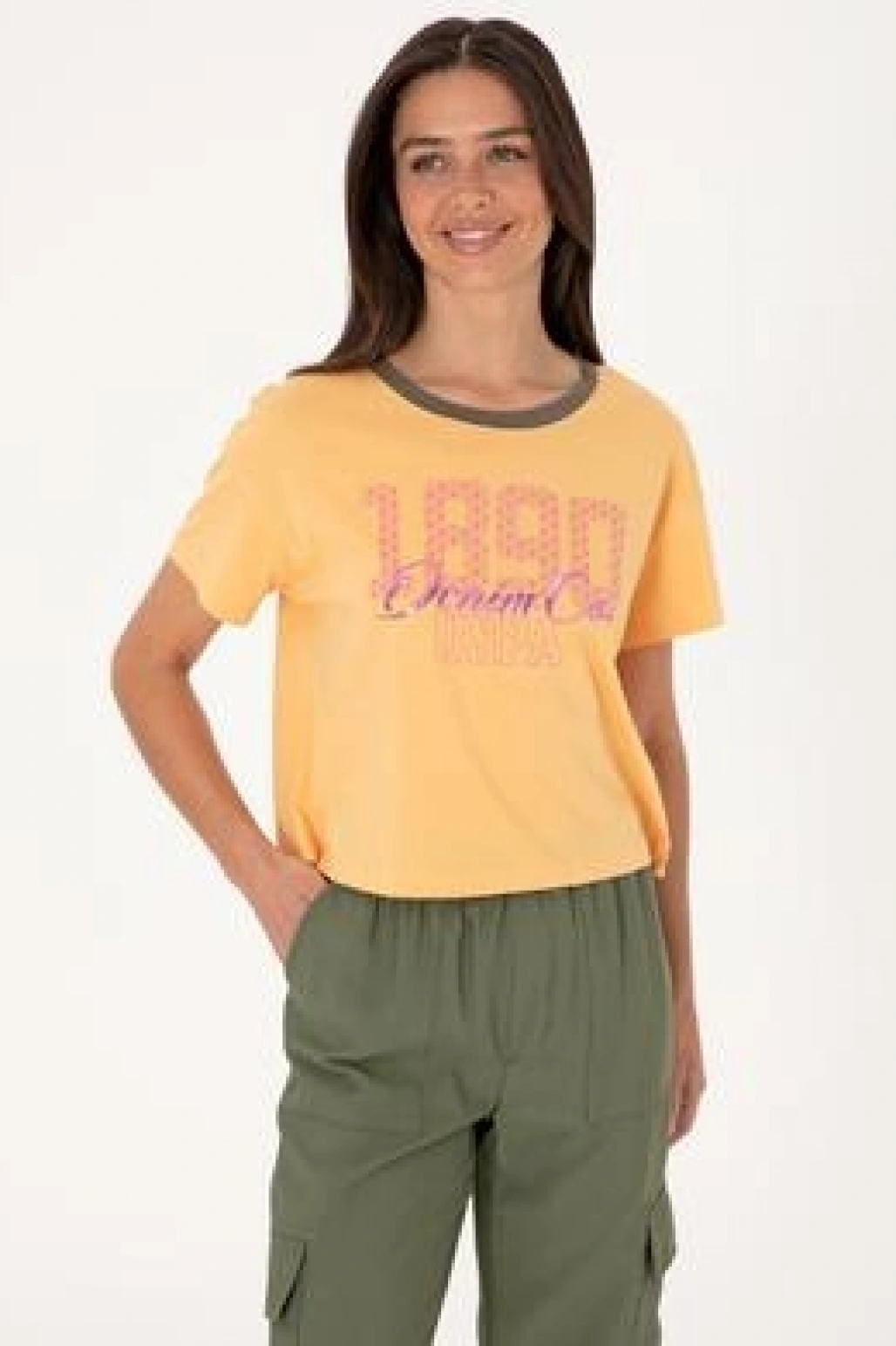 Kadın Turuncu Bisiklet Yaka Tişört