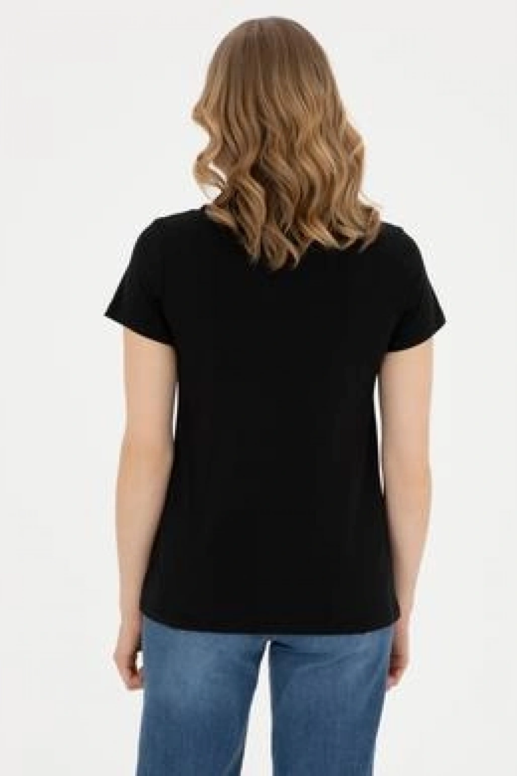 Kadın Siyah Bisiklet Yaka Basic Tişört