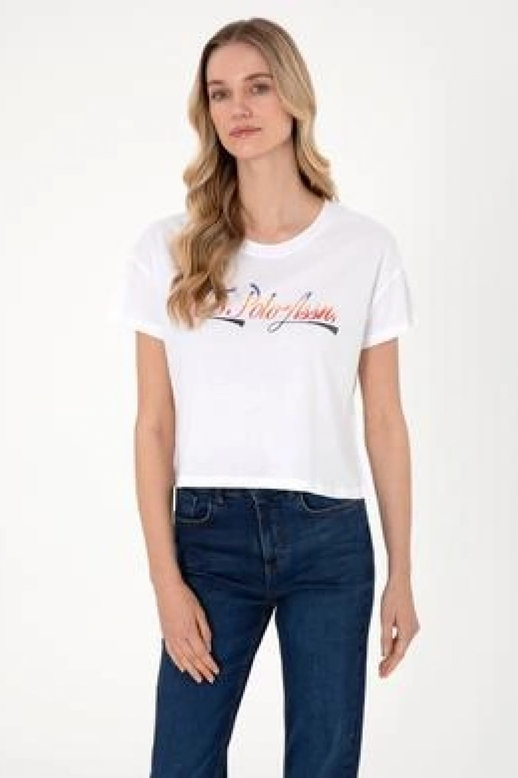 U.S.POLO Kadın Beyaz Bisiklet Yaka Tişört