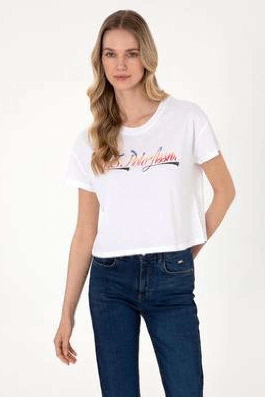 U.S.POLO Kadın Beyaz Bisiklet Yaka Tişört