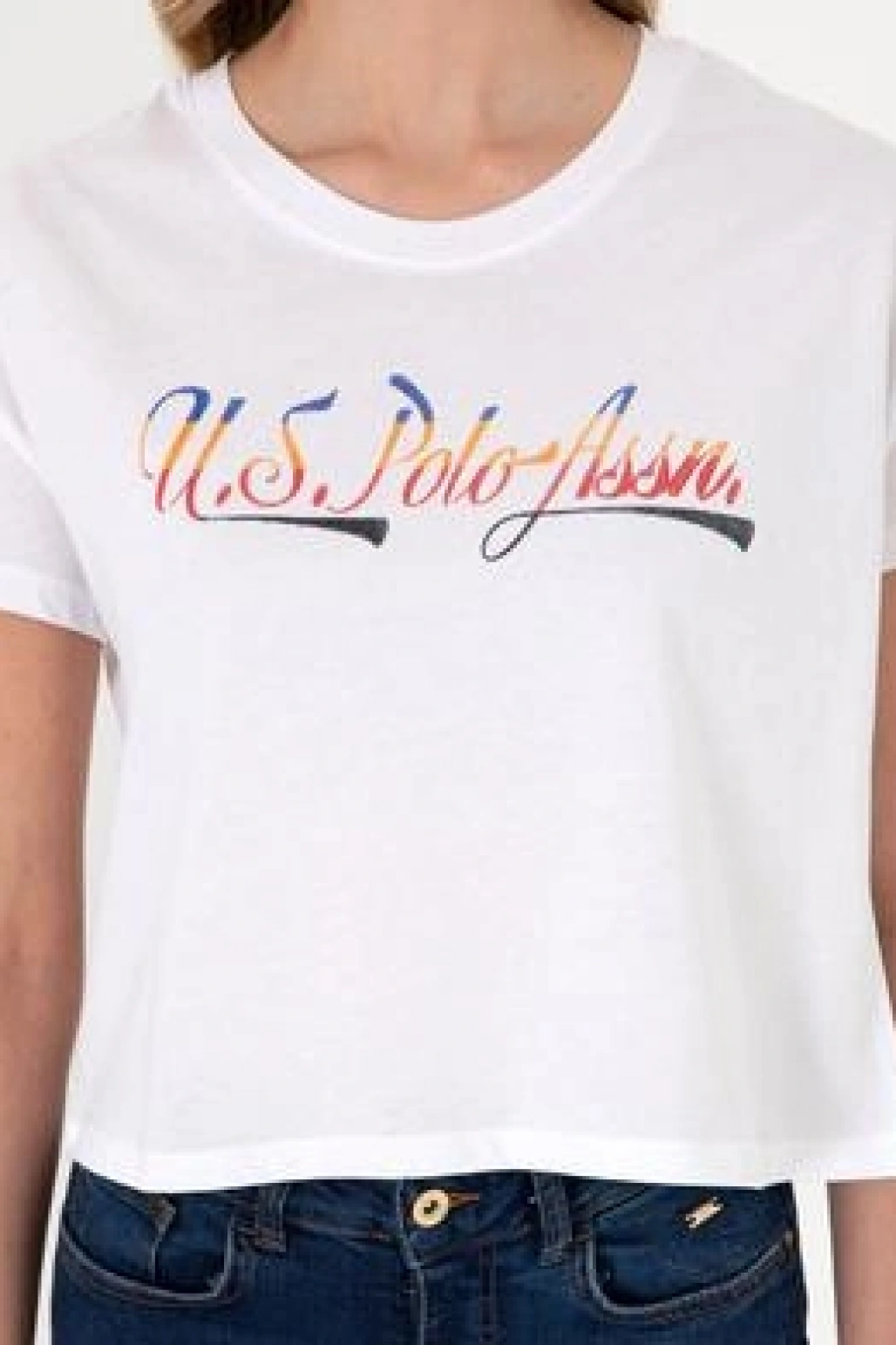 U.S.POLO Kadın Beyaz Bisiklet Yaka Tişört