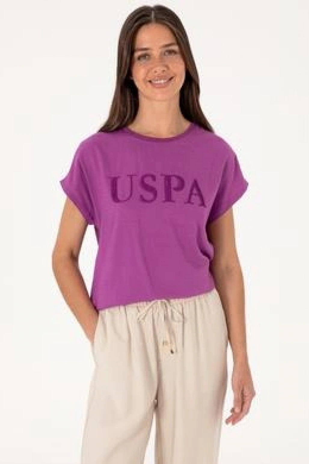 U.S. Polo Assn. Kadın Menekşe Bisiklet Yaka Tişört